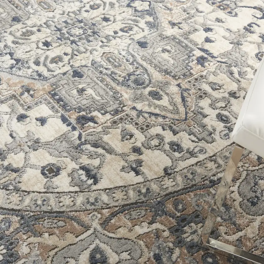 Gray and Ivory Medallion Power Loom Distressed Area Rug Photo 9
