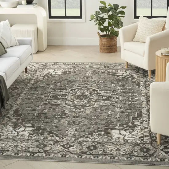 Gray and Ivory Medallion Power Loom Distressed Area Rug Photo 5