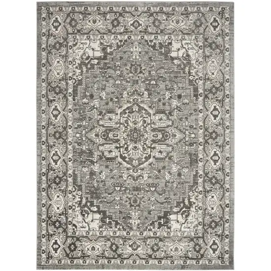 Gray and Ivory Medallion Power Loom Distressed Area Rug Photo 9