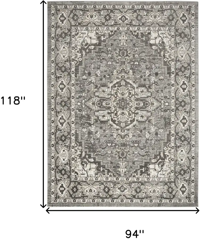 Gray and Ivory Medallion Power Loom Distressed Area Rug Photo 3