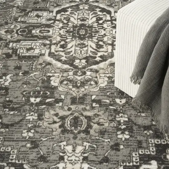 Gray and Ivory Medallion Power Loom Distressed Area Rug Photo 8