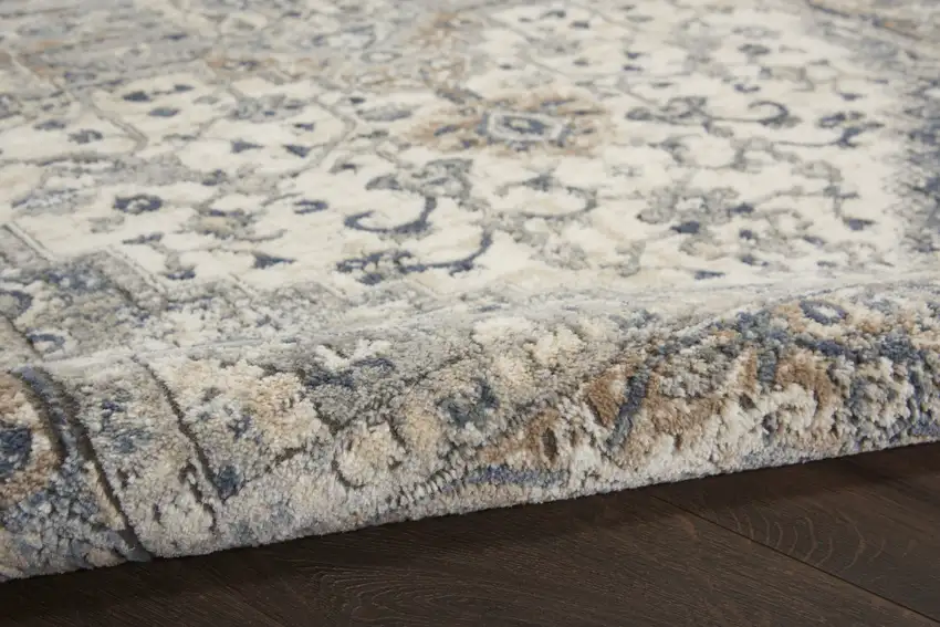 Gray and Ivory Medallion Power Loom Distressed Runner Rug Photo 9