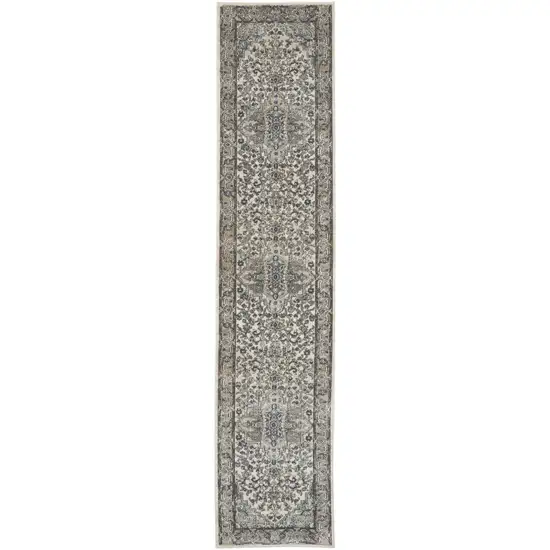 16' Gray And Ivory Medallion Distressed Runner Rug Photo 3