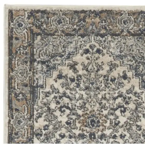 16' Gray And Ivory Medallion Distressed Runner Rug Photo 1