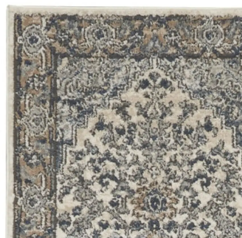 16' Gray And Ivory Medallion Distressed Runner Rug Photo 1