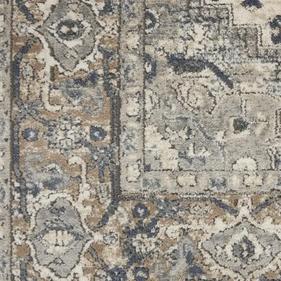 Gray and Ivory Medallion Power Loom Distressed Runner Rug Photo 4