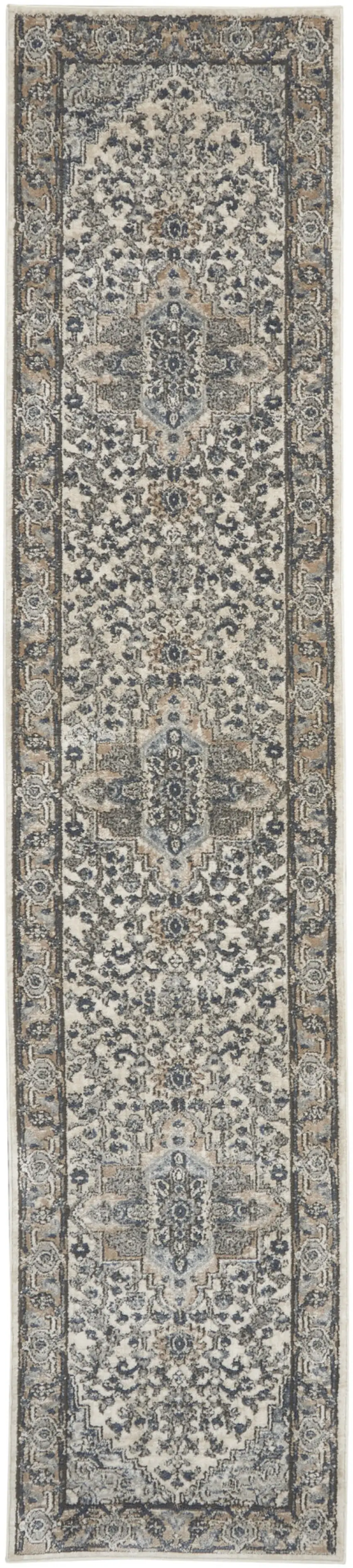 16' Gray And Ivory Medallion Distressed Runner Rug Photo 4