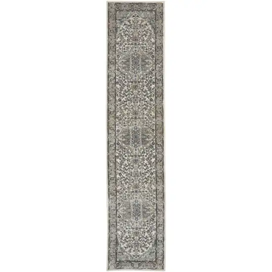 20' Gray And Ivory Medallion Distressed Runner Rug Photo 4