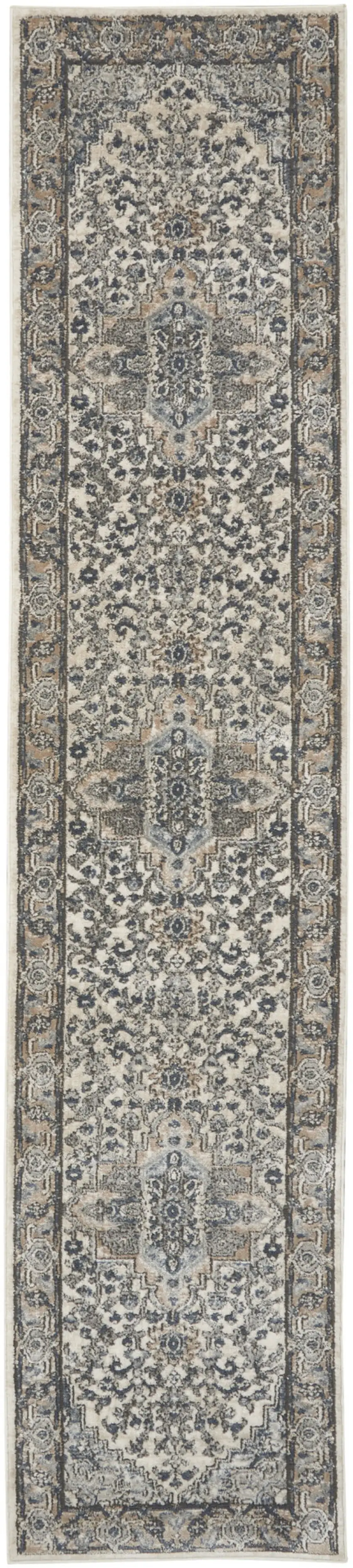 20' Gray And Ivory Medallion Distressed Runner Rug Photo 3