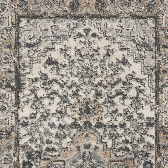 6' Gray And Ivory Medallion Distressed Runner Rug Photo 1