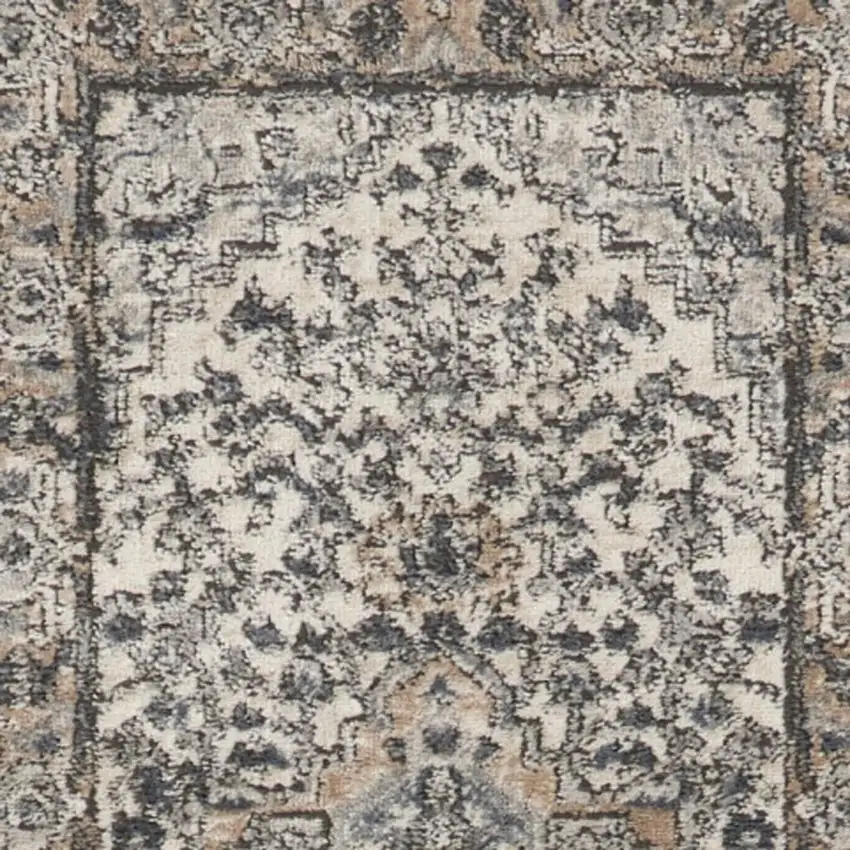 6' Gray And Ivory Medallion Distressed Runner Rug Photo 1