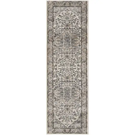 6' Gray And Ivory Medallion Distressed Runner Rug Photo 4
