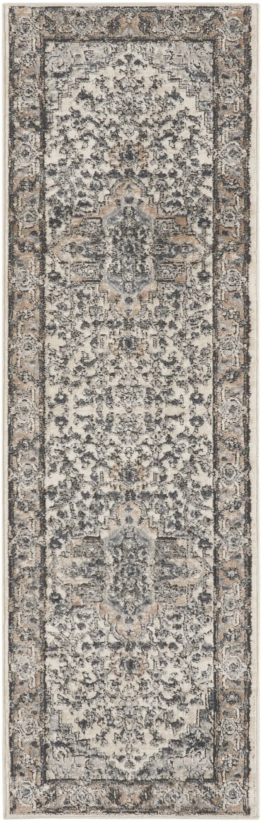 6' Gray And Ivory Medallion Distressed Runner Rug Photo 4