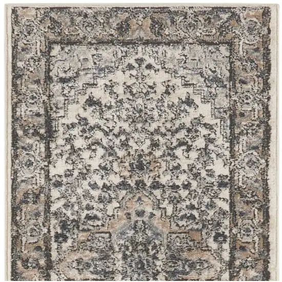 6' Gray And Ivory Medallion Distressed Runner Rug Photo 3