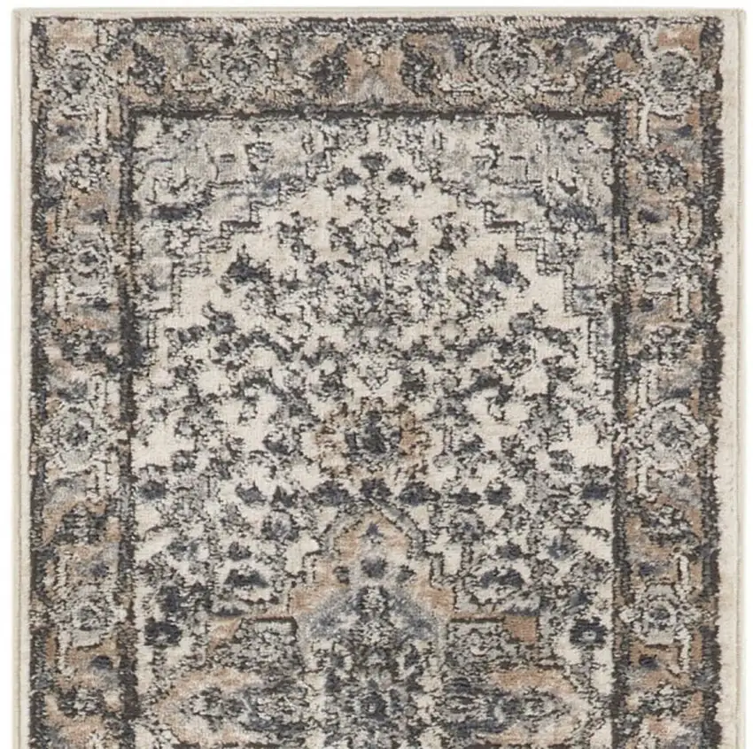 6' Gray And Ivory Medallion Distressed Runner Rug Photo 3
