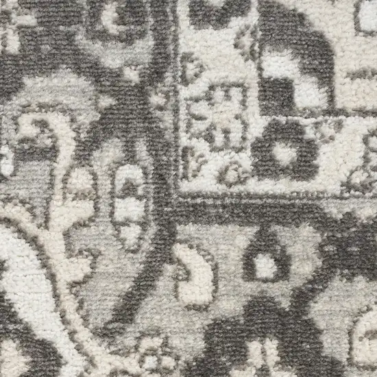 Gray and Ivory Medallion Power Loom Distressed Runner Rug Photo 5