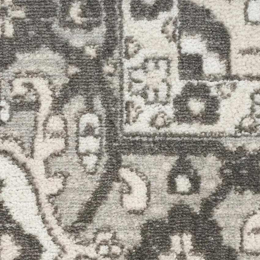 Gray and Ivory Medallion Power Loom Distressed Runner Rug Photo 5
