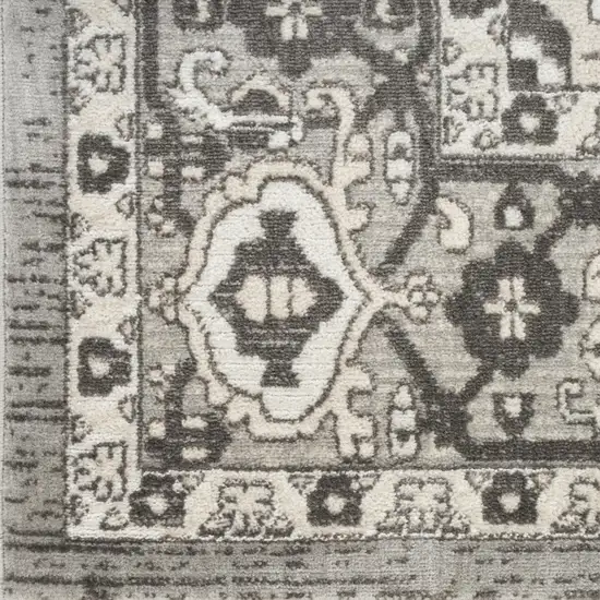 Gray and Ivory Medallion Power Loom Distressed Runner Rug Photo 8