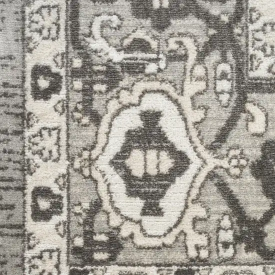 Gray and Ivory Medallion Power Loom Distressed Runner Rug Photo 7