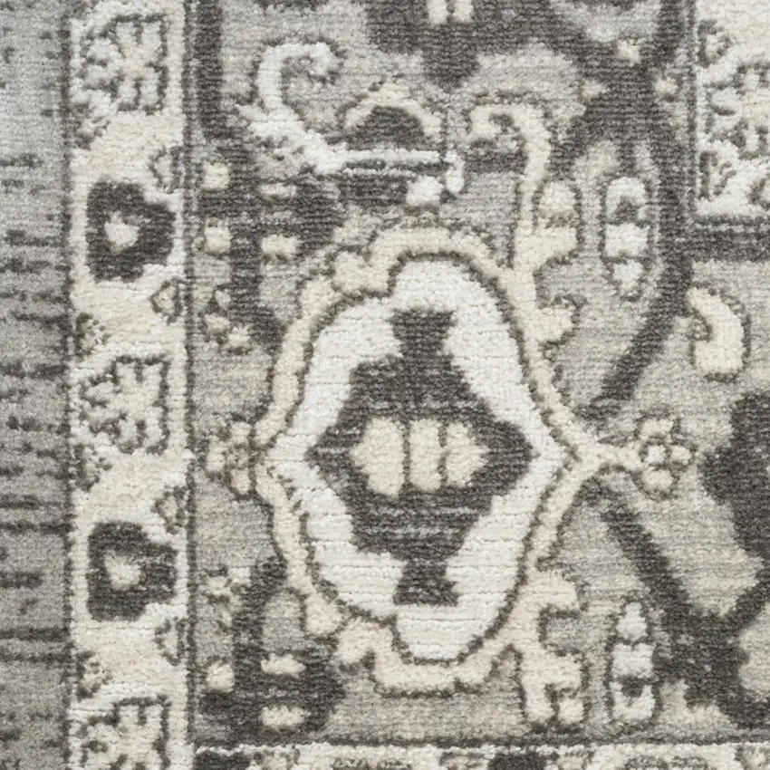 Gray and Ivory Medallion Power Loom Distressed Runner Rug Photo 7