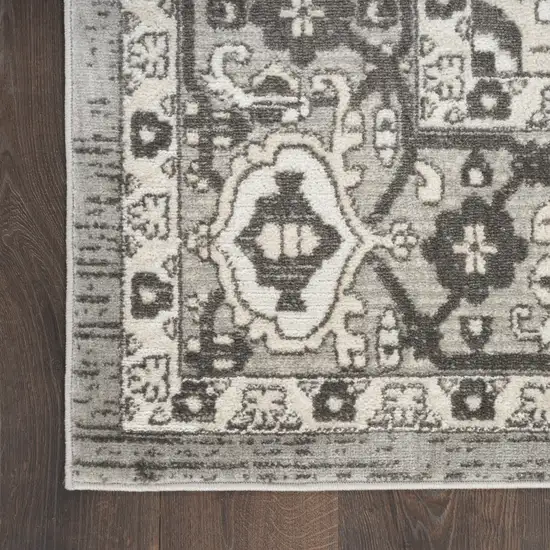 Gray and Ivory Medallion Power Loom Distressed Runner Rug Photo 4