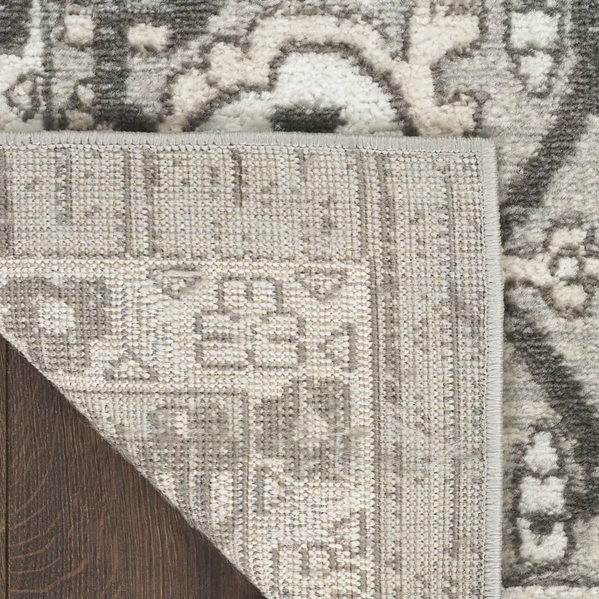 Gray and Ivory Medallion Power Loom Distressed Runner Rug Photo 6