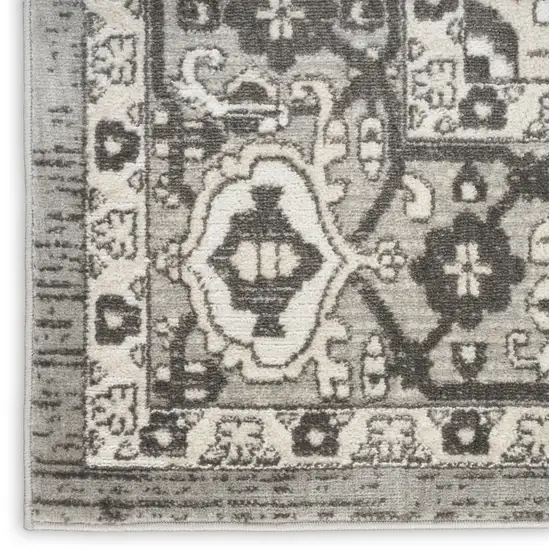 8' Gray And Ivory Medallion Distressed Runner Rug Photo 3