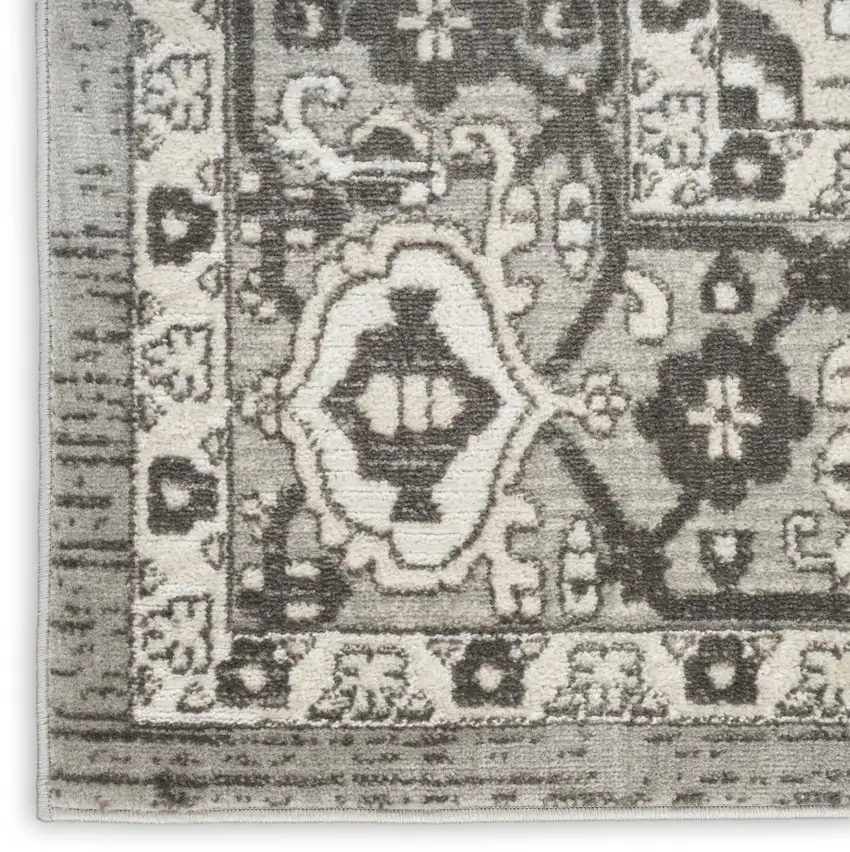 8' Gray And Ivory Medallion Distressed Runner Rug Photo 3