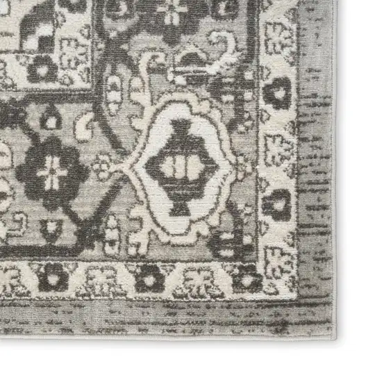 8' Gray And Ivory Medallion Distressed Runner Rug Photo 4