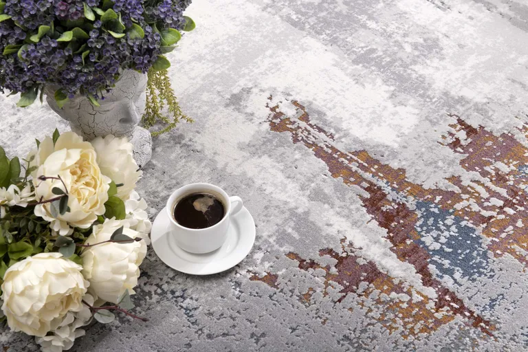 Gray and Ivory Modern Abstract Area Rug Photo 4