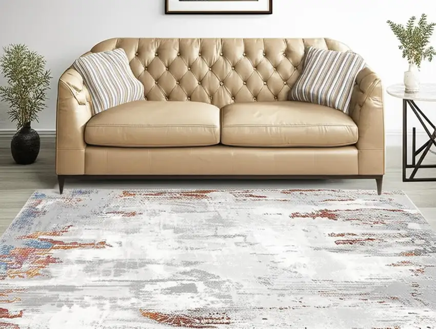 Gray And Ivory Modern Abstract Area Rug Photo 2