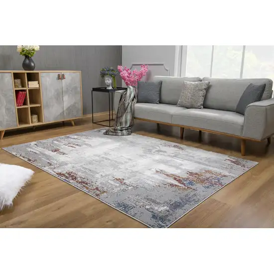 Gray And Ivory Modern Abstract Area Rug Photo 8