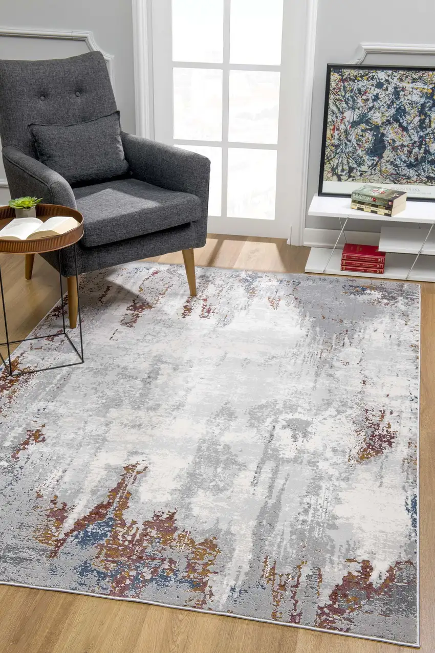Gray And Ivory Modern Abstract Area Rug Photo 9