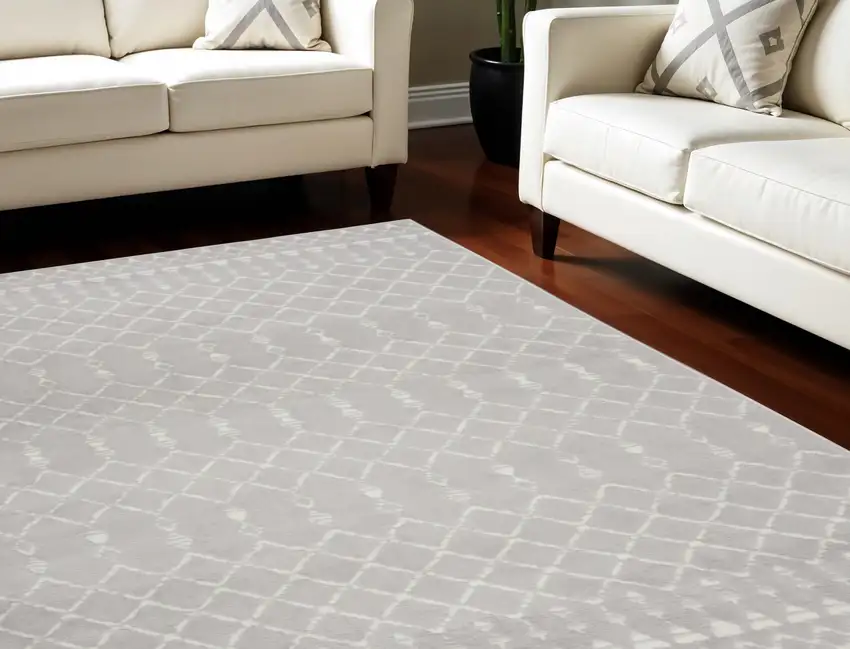 Gray and Ivory Moroccan Distressed Non Skid Area Rug Photo 1