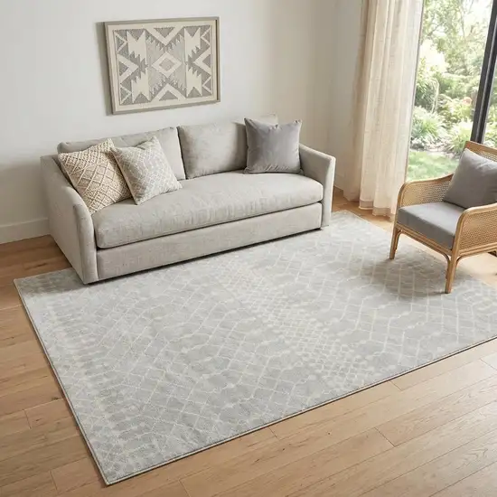 Gray and Ivory Moroccan Power Loom Washable Area Rug Photo 1