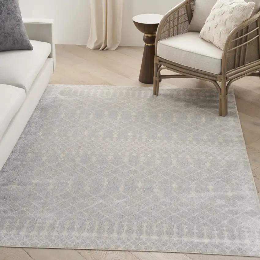 Gray and Ivory Moroccan Power Loom Washable Area Rug Photo 5