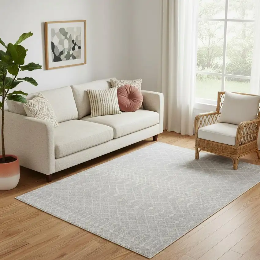 Gray and Ivory Moroccan Power Loom Washable Area Rug Photo 1