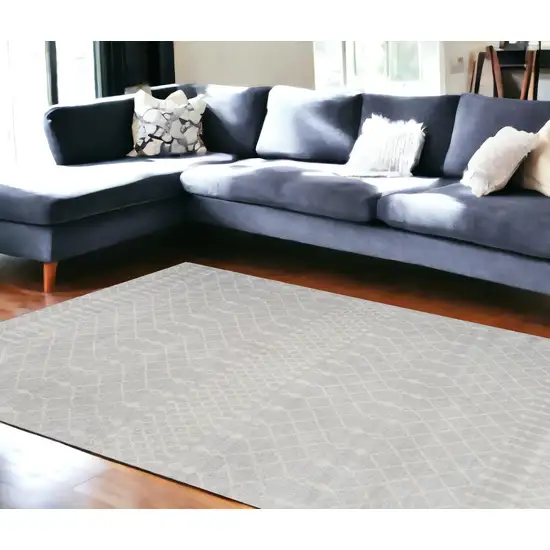 Gray and Ivory Moroccan Power Loom Washable Area Rug Photo 1
