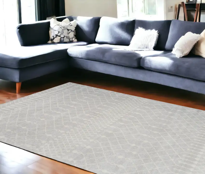 Gray and Ivory Moroccan Power Loom Washable Area Rug Photo 1