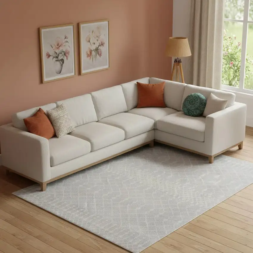 Gray and Ivory Moroccan Power Loom Washable Area Rug Photo 1