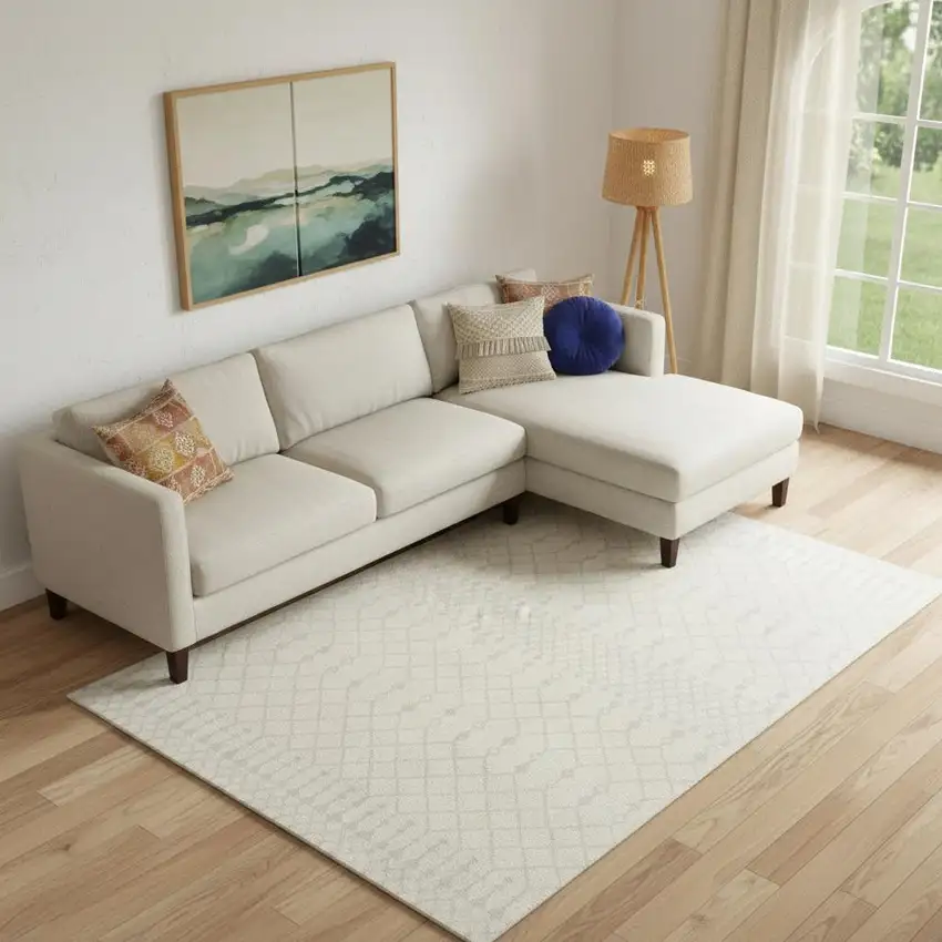 Gray and Ivory Moroccan Power Loom Washable Area Rug Photo 1