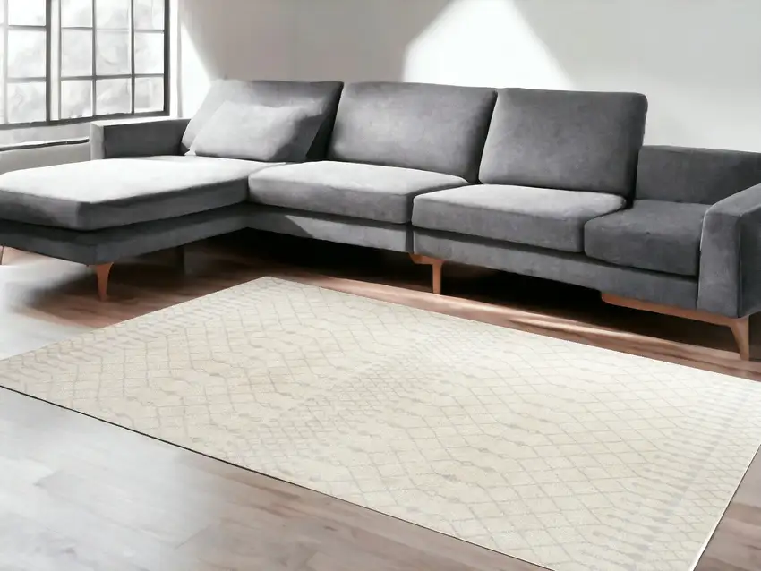 Gray and Ivory Moroccan Power Loom Washable Area Rug Photo 1