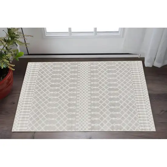 Gray and Ivory Moroccan Power Loom Washable Area Rug Photo 1
