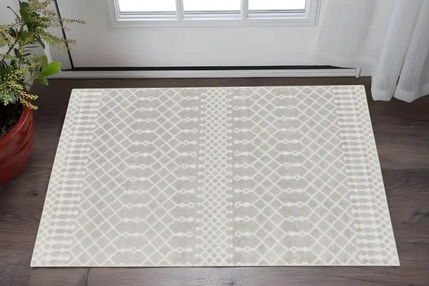 Gray and Ivory Moroccan Power Loom Washable Area Rug Photo 1