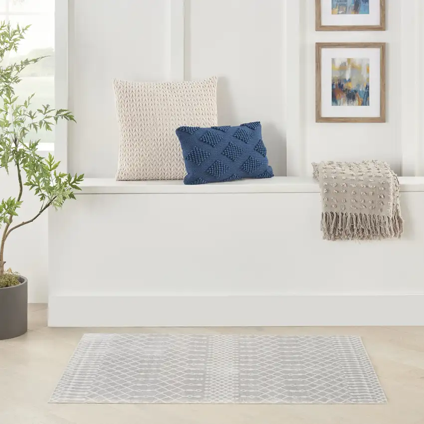 Gray and Ivory Moroccan Power Loom Washable Area Rug Photo 5