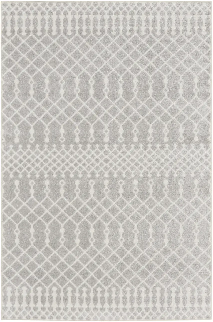 Gray and Ivory Moroccan Power Loom Washable Area Rug Photo 2