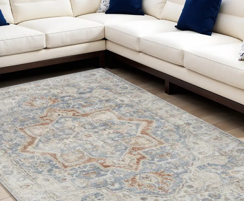 Gray and Ivory Moroccan Power Loom Washable Area Rug Photo 1