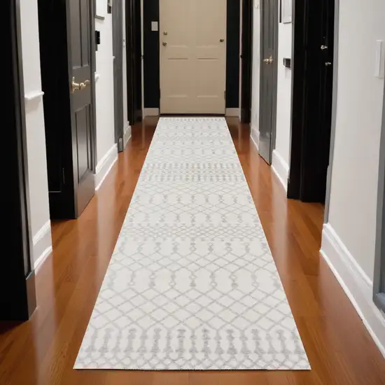 Gray and Ivory Moroccan Power Loom Washable Runner Rug Photo 1