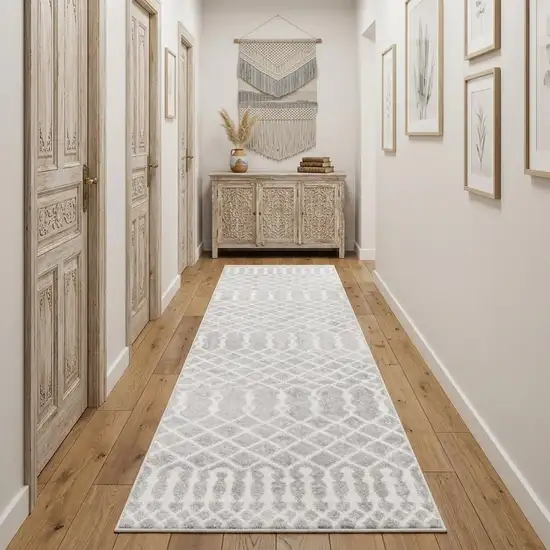 10' Gray And Ivory Moroccan Washable Runner Rug Photo 1