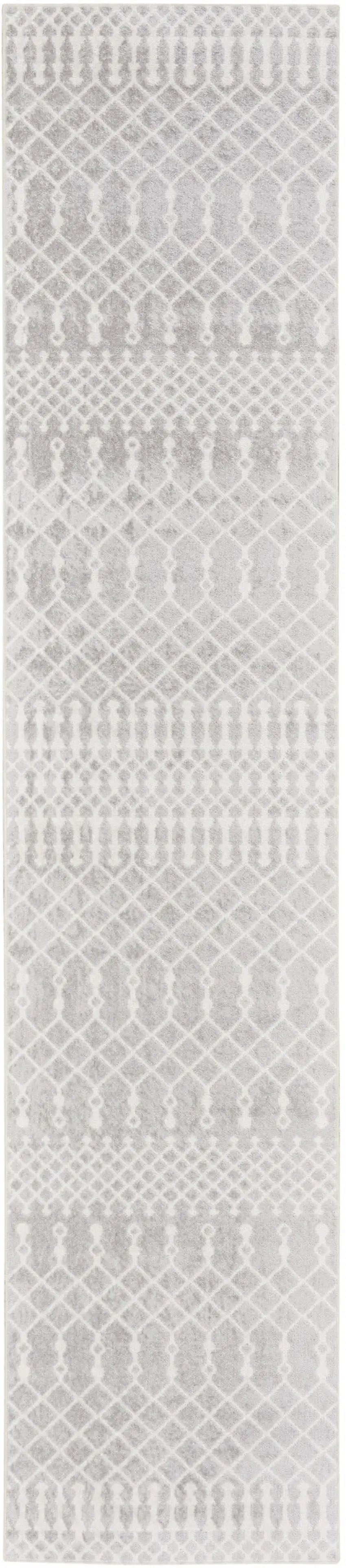 Gray and Ivory Moroccan Power Loom Washable Runner Rug Photo 6